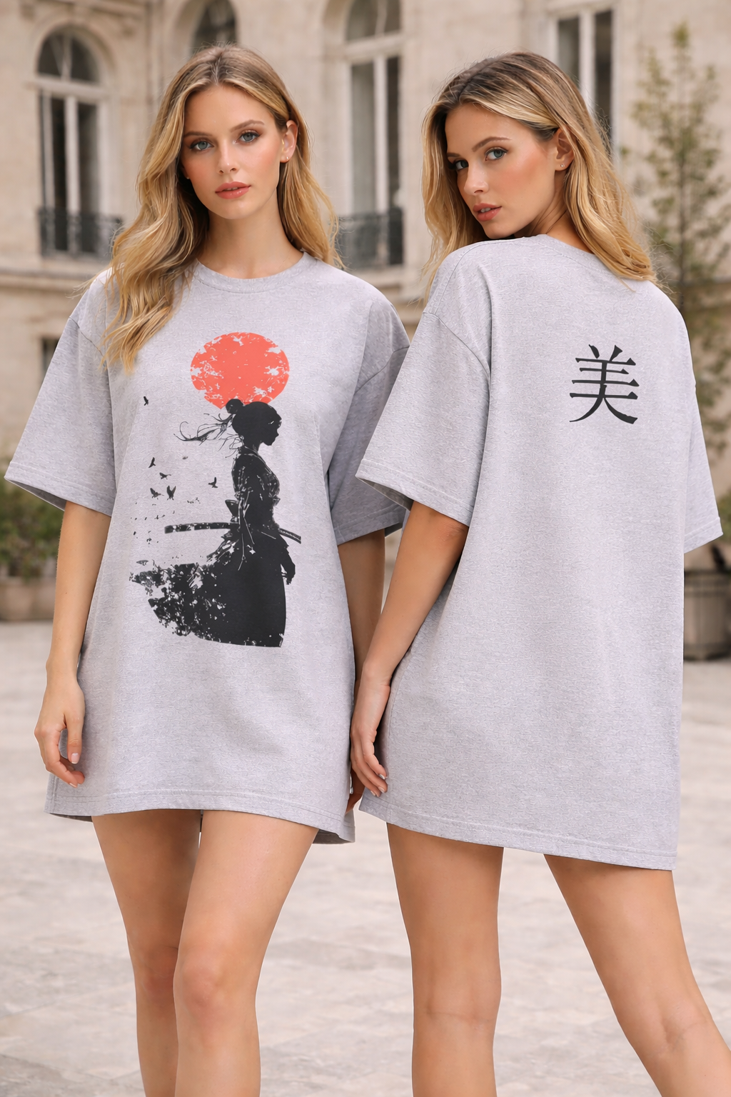 Crimson Moon Samurai Tee – Oversized Fandom Fit 🌑🔴
