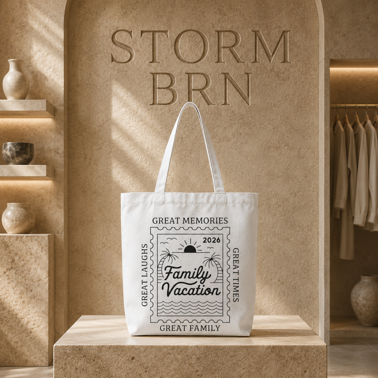 👜🌴 STORM BRN "Family Vacation" Tote Bag Zipper