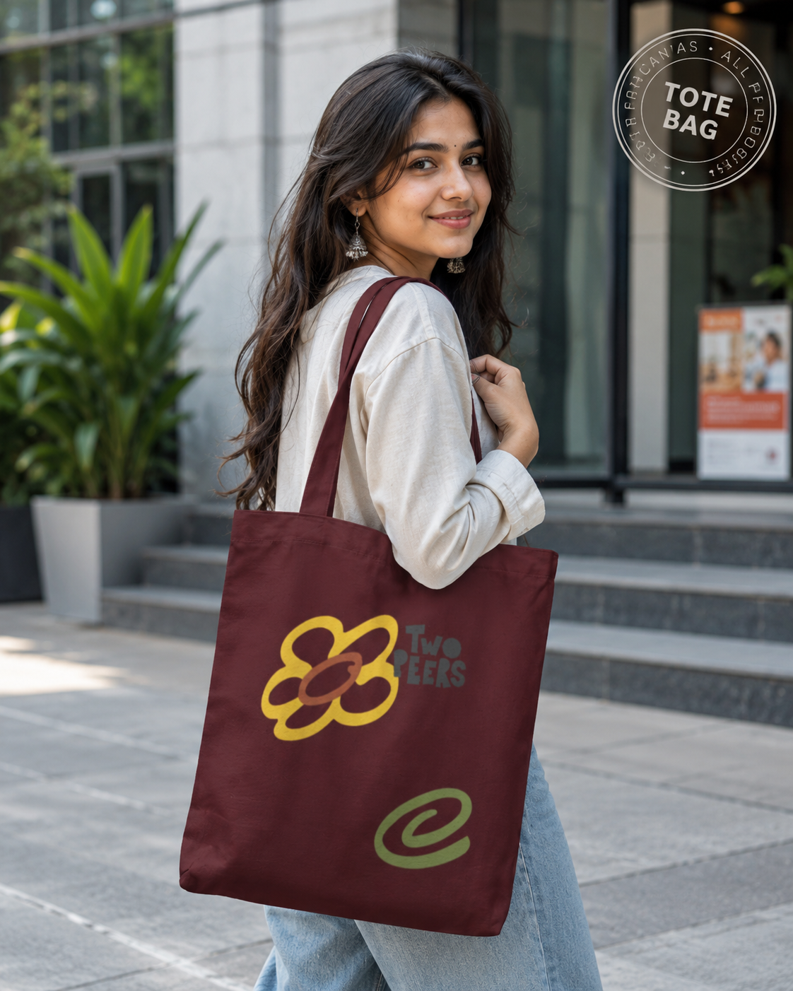 Two Peers Graphic Canvas Tote Bag (Zipper)