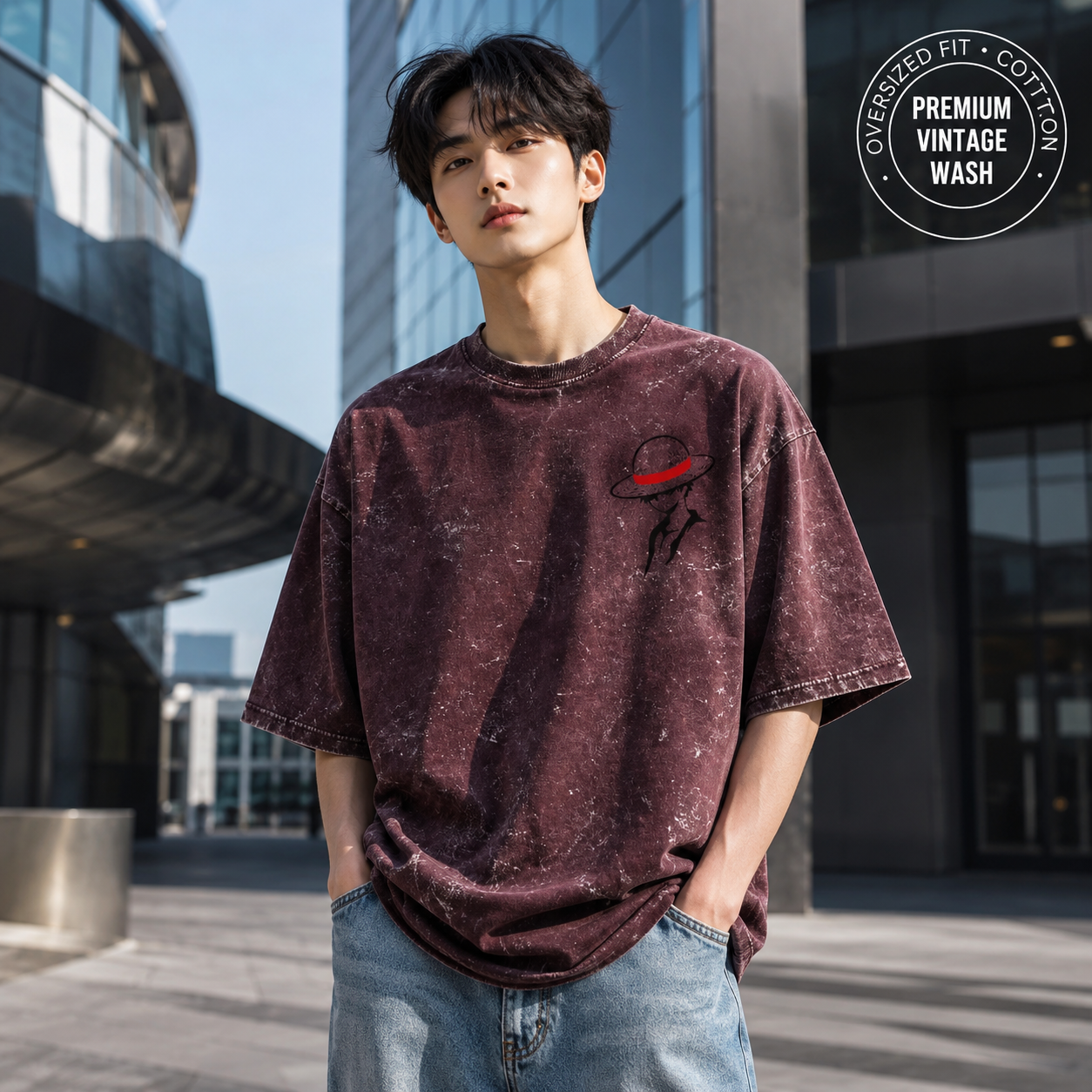 🍷👒 Crimson Pirate Acid Wash Tee