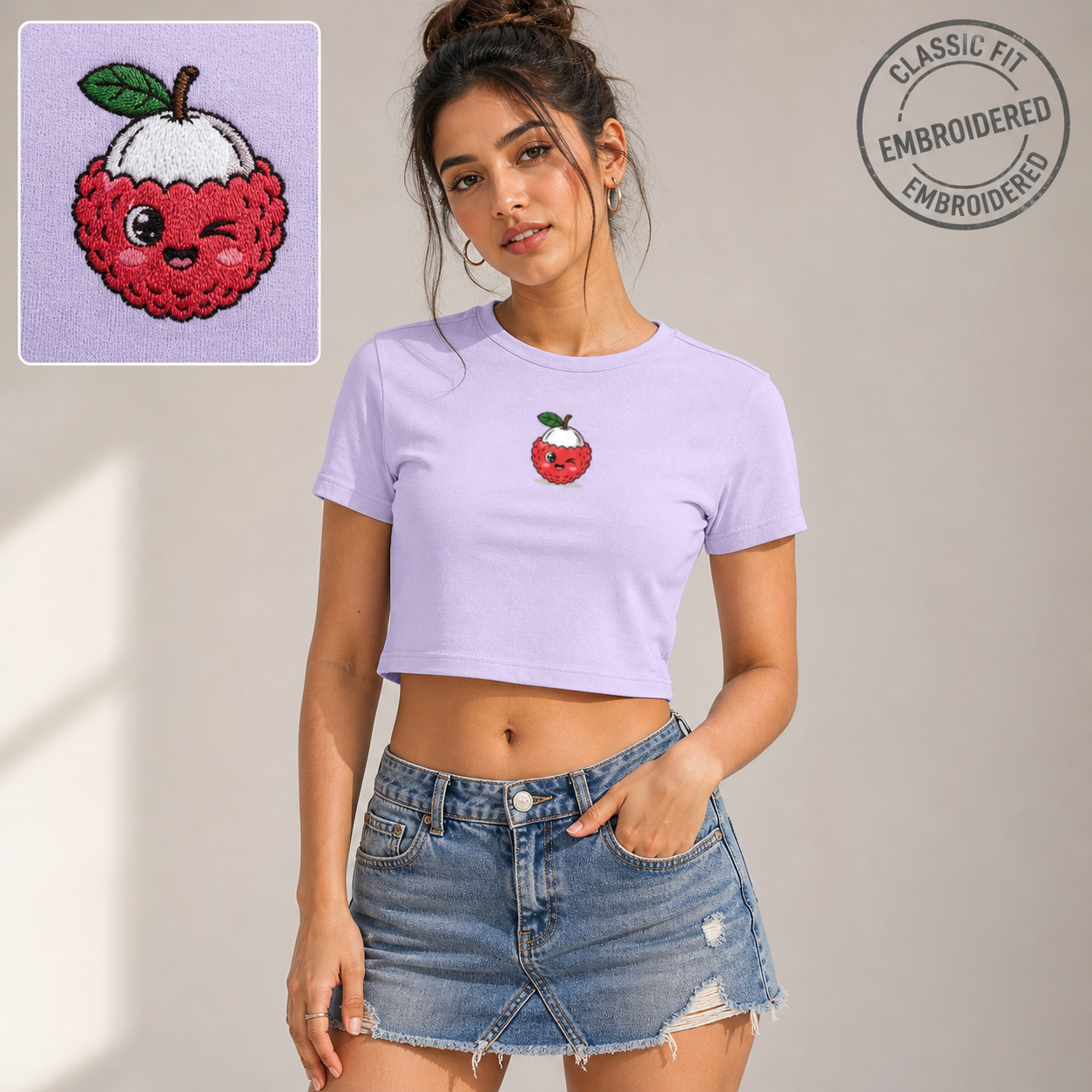 🍓 The "Kawaii Lychee" Crop Baby Tee