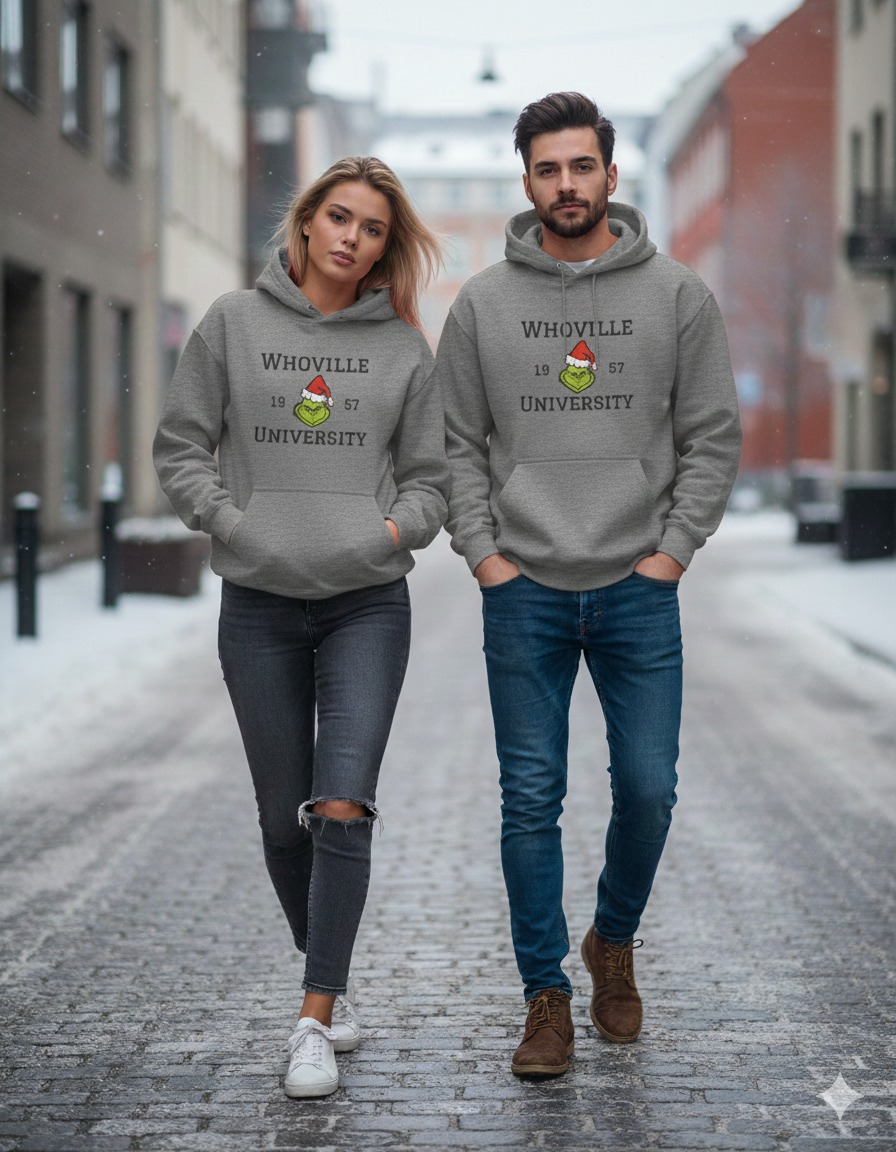 Whoville University Adult/Teen Hoodie - The Grinch storm brn Holiday Sweatshirt