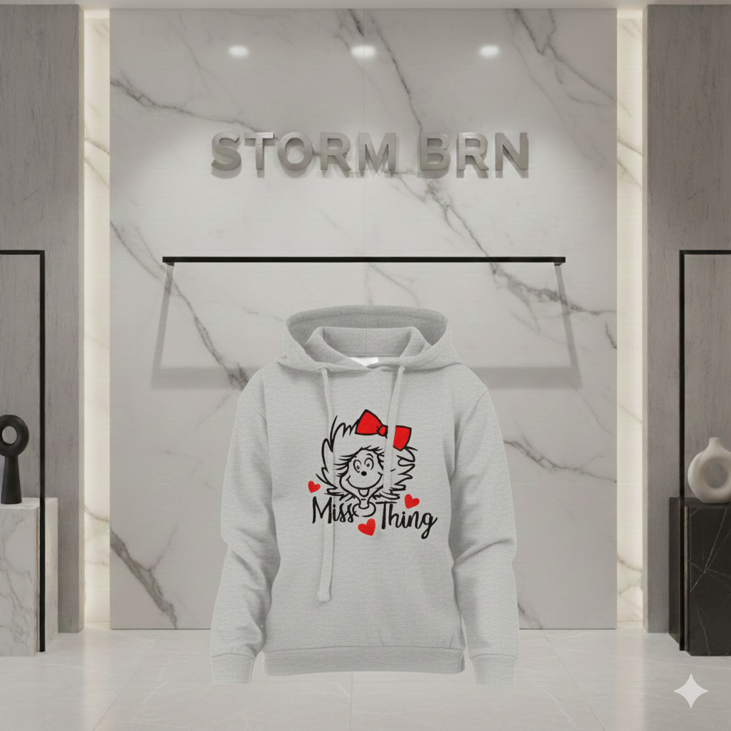 “Miss Thing Girls’ Hoodie – Cute Bow & Hearts Graphic