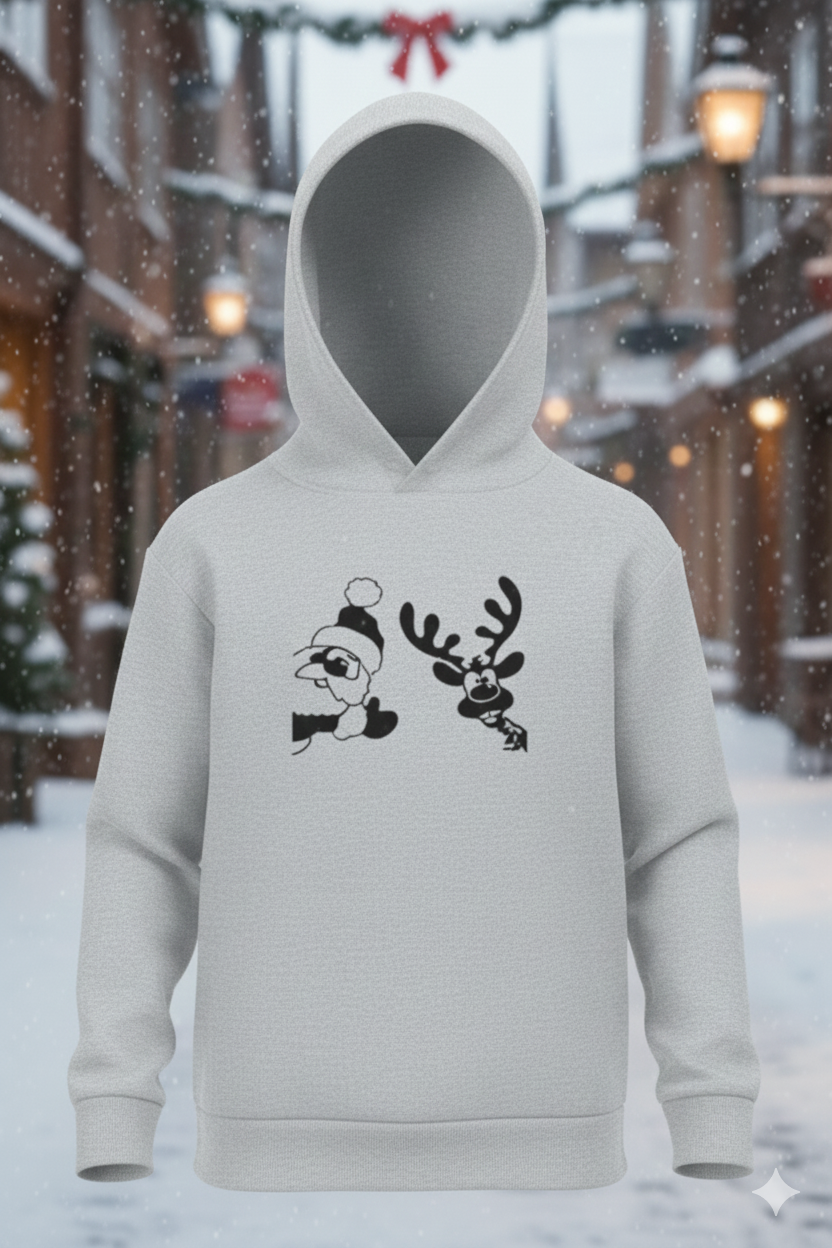 🎅🦌 STORM BRN Kids “Santa & Reindeer Puff Print Hoodie”