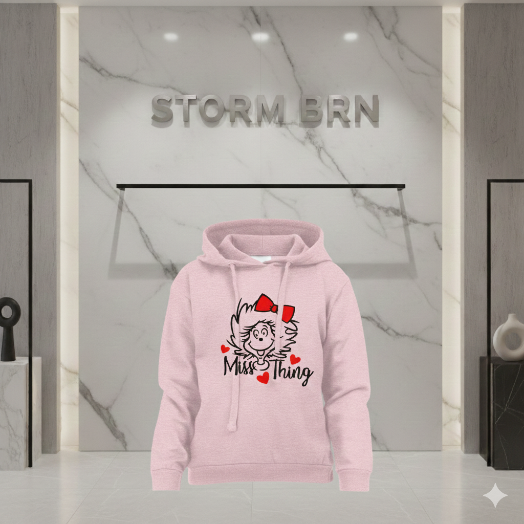 “Miss Thing Girls’ Hoodie – Cute Bow & Hearts Graphic