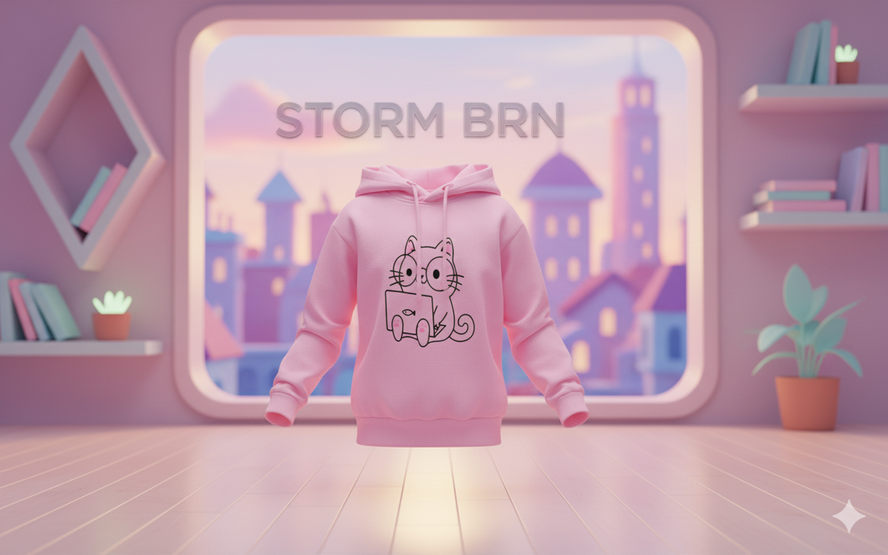 The Nerdy Cat PUFF Print Hoodie for Girls (0-13 Yrs)