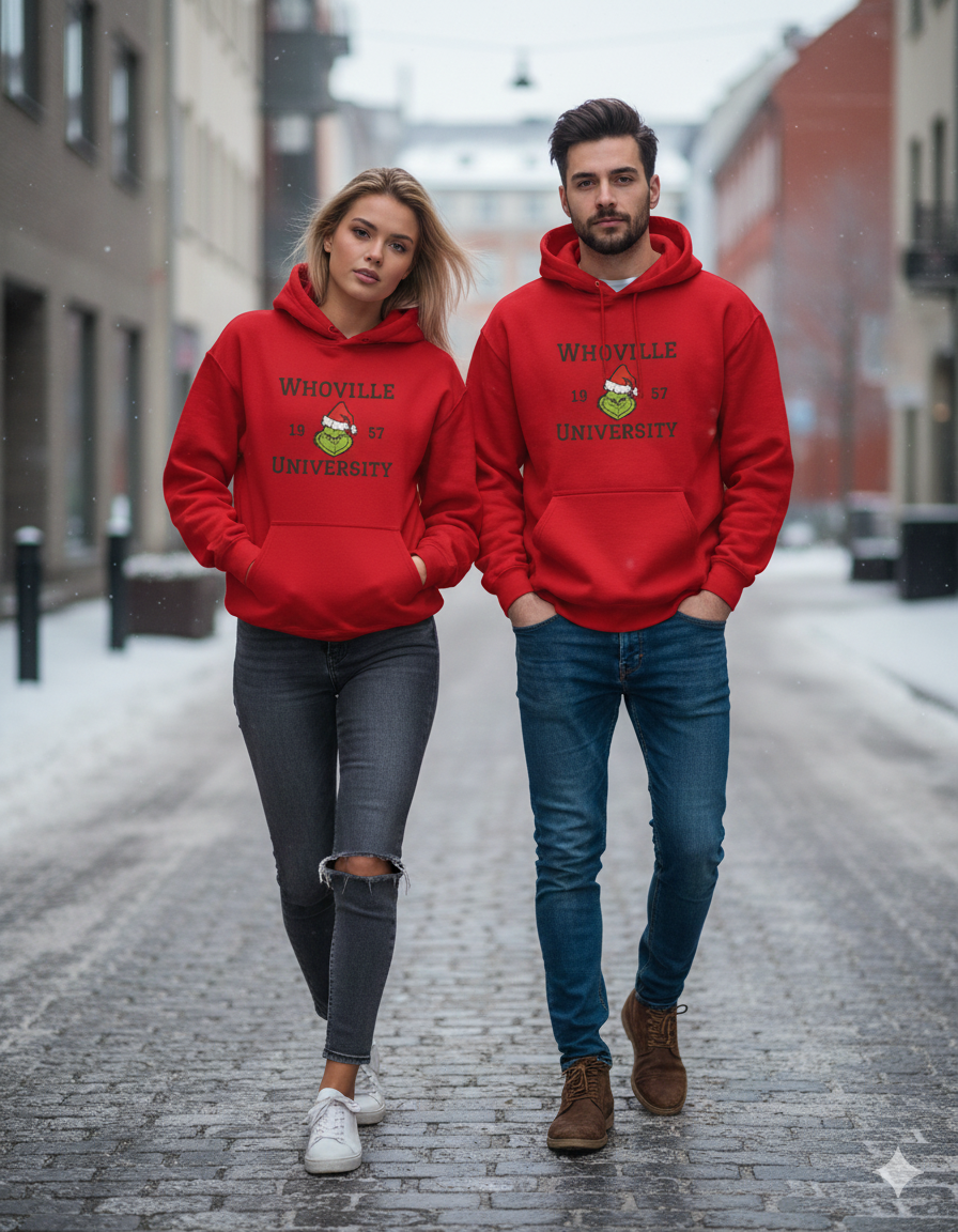 Whoville University Adult/Teen Hoodie - The Grinch storm brn Holiday Sweatshirt