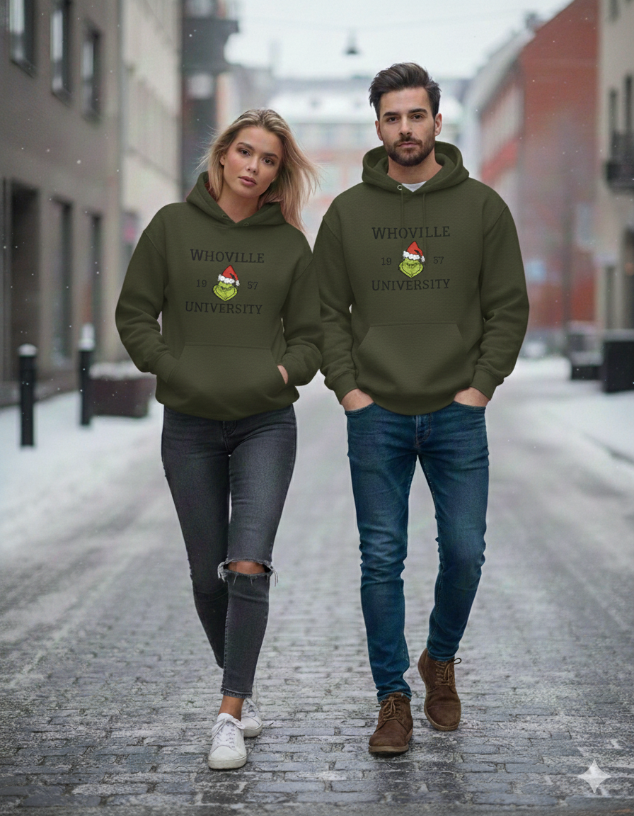 Whoville University Adult/Teen Hoodie - The Grinch storm brn Holiday Sweatshirt
