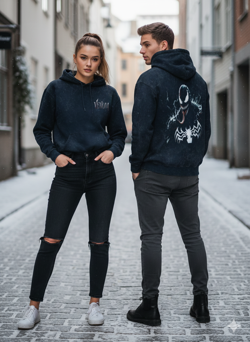 👽 Storm Brn Oversized Acid Wash Hoodie - Symbiote Power