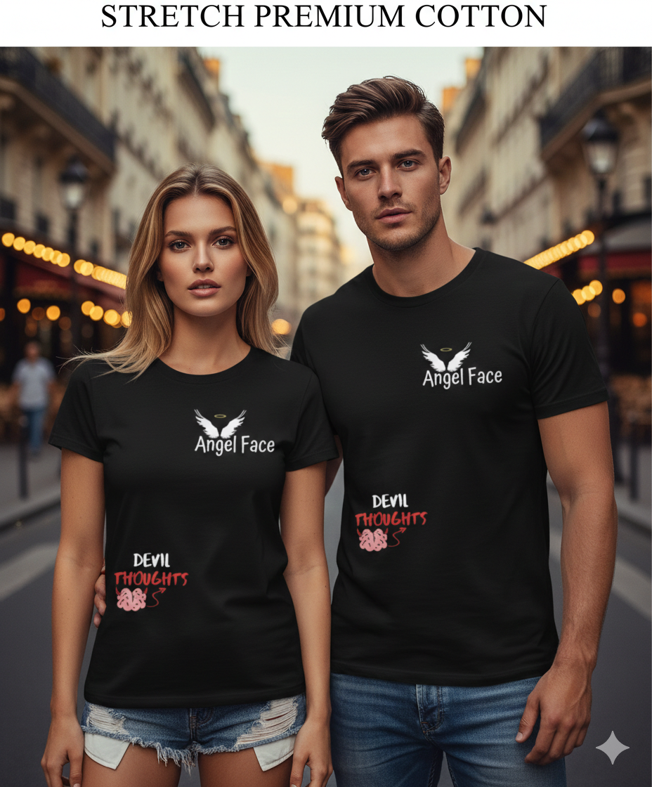 Angel Face, Devil Thoughts — Premium Stretch Tee