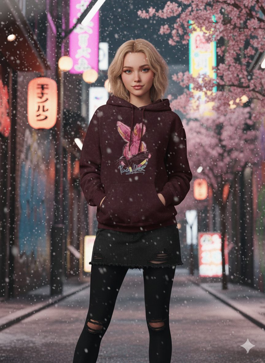 PAINTED BUNNY ENERGY | Acid-Wash Art Hoodie – Storm BRN