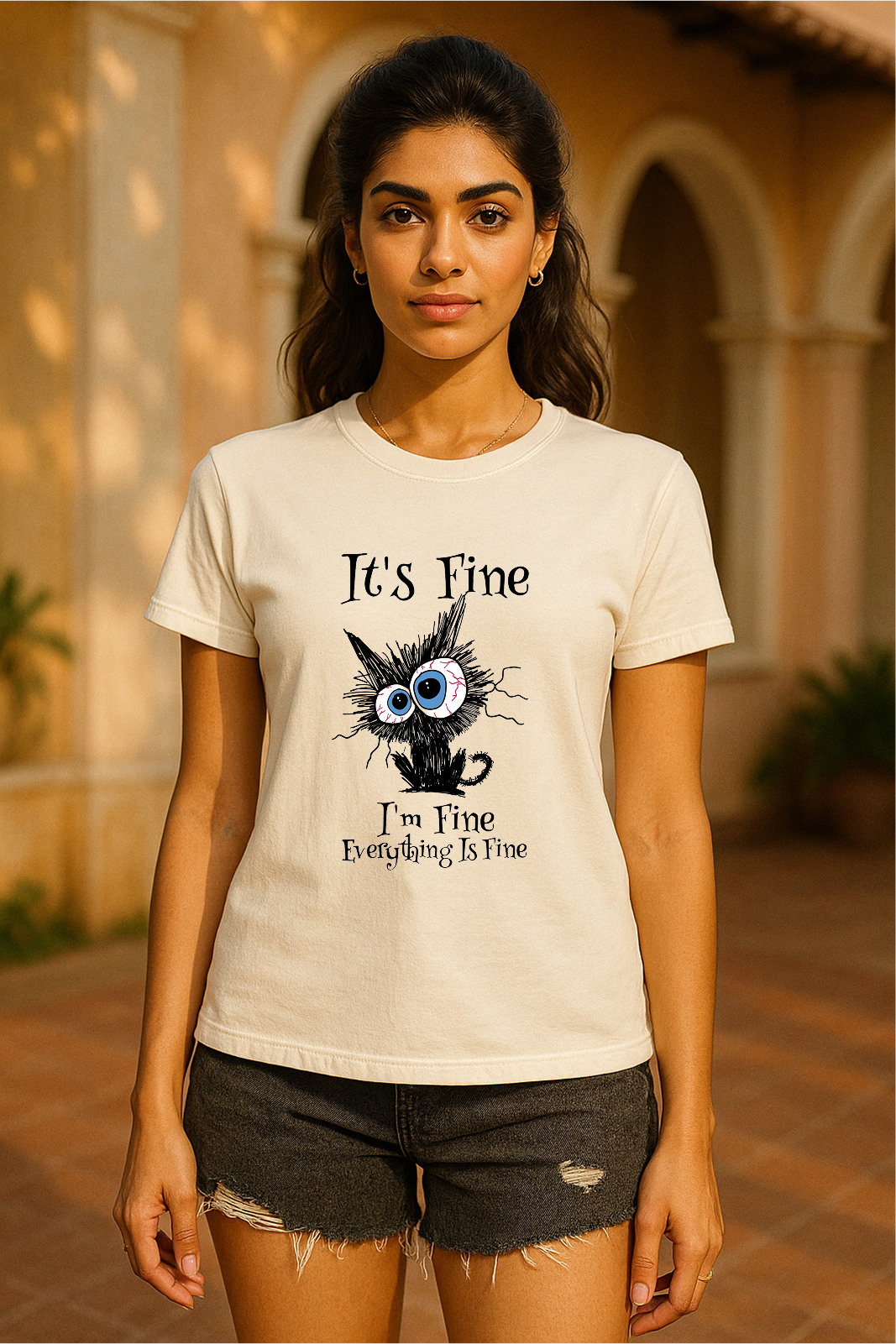 💥 "It’s Fine" Puff Print Tee – Chaos But Make It Cute 💥