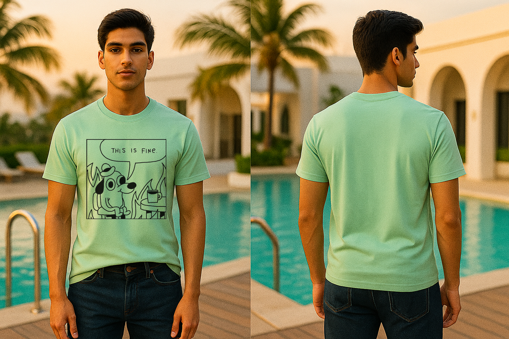 “This Is Fine” Meme Tee  Black Puff Print