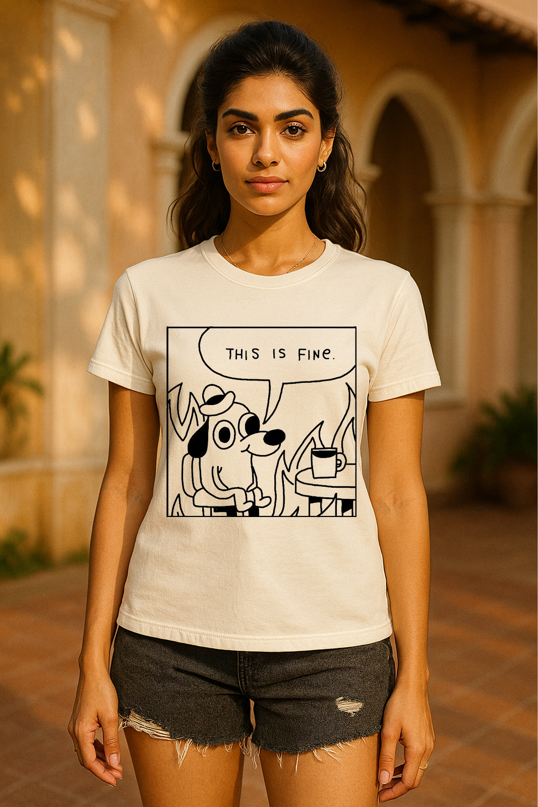 “This Is Fine” Meme Tee  Black Puff Print
