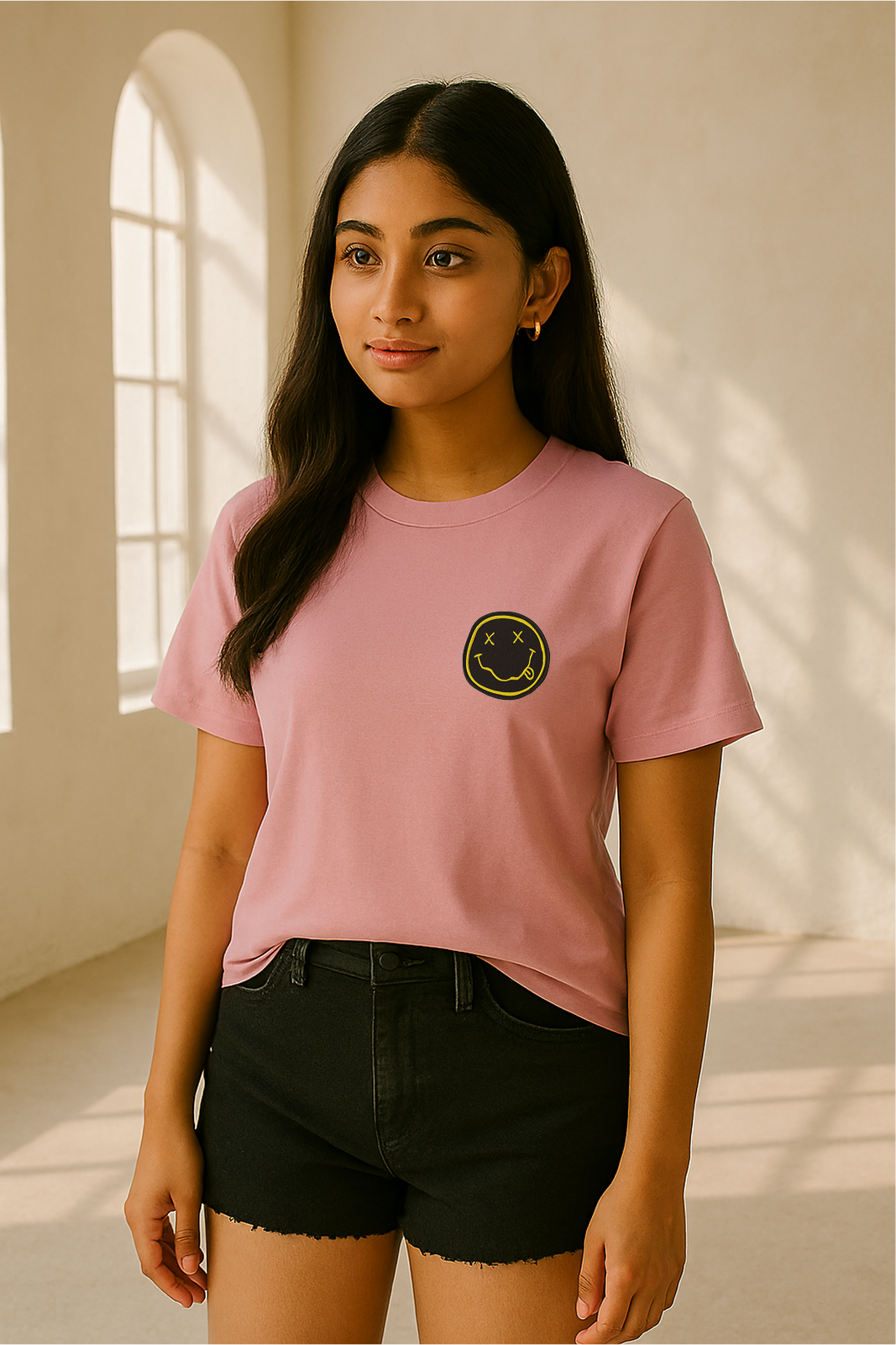 Nirvana Smiley Embroidered Tee |  Regular Fit for Teens & Adults  (see the size chart before choosing the size)
