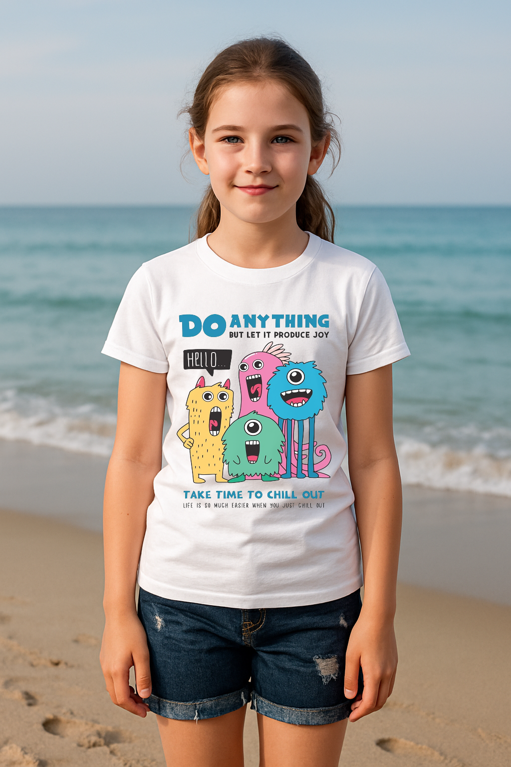 "Do Anything with Joy" Tee 👾💖 – For Girls Who Love to Laugh &amp; Chill (0–13 Years)