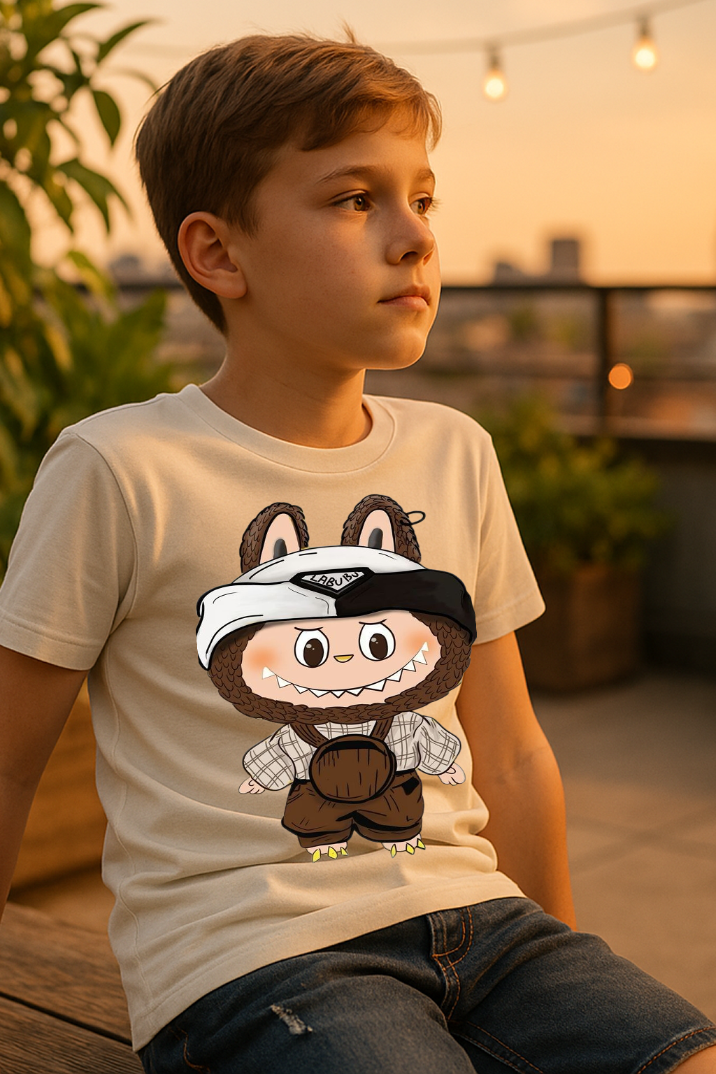 Labubu Cozy Village Tee – Premium 100% Cotton Cartoon T-shirt for Boys (0–13 Years)