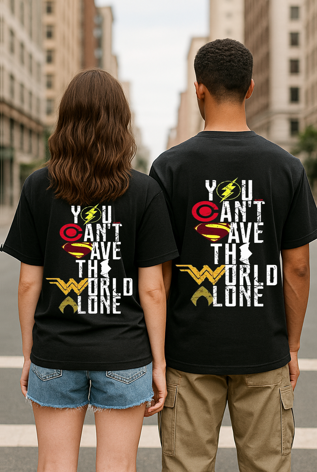 Justice League Oversized T-Shirt – “You Can’t Save the World Alone” Edition (Unisex)