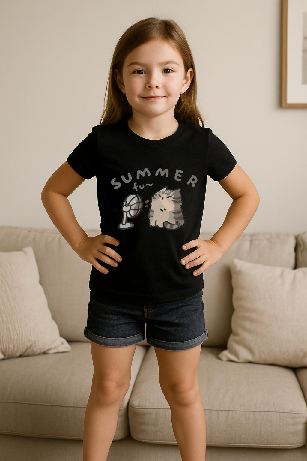 "Summer Fun Cat Tee for Girls – Cool, Cute & Comfy!"