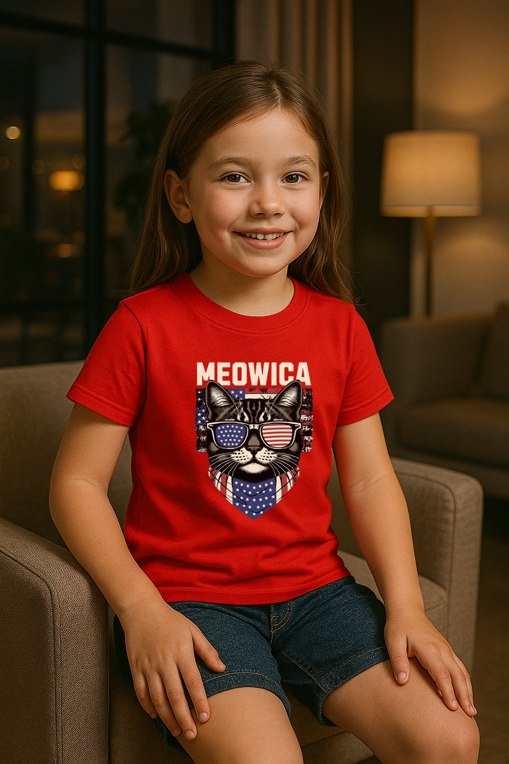 “MEOWICA” Kids’ T-Shirt – Patriotic Purr Edition ???