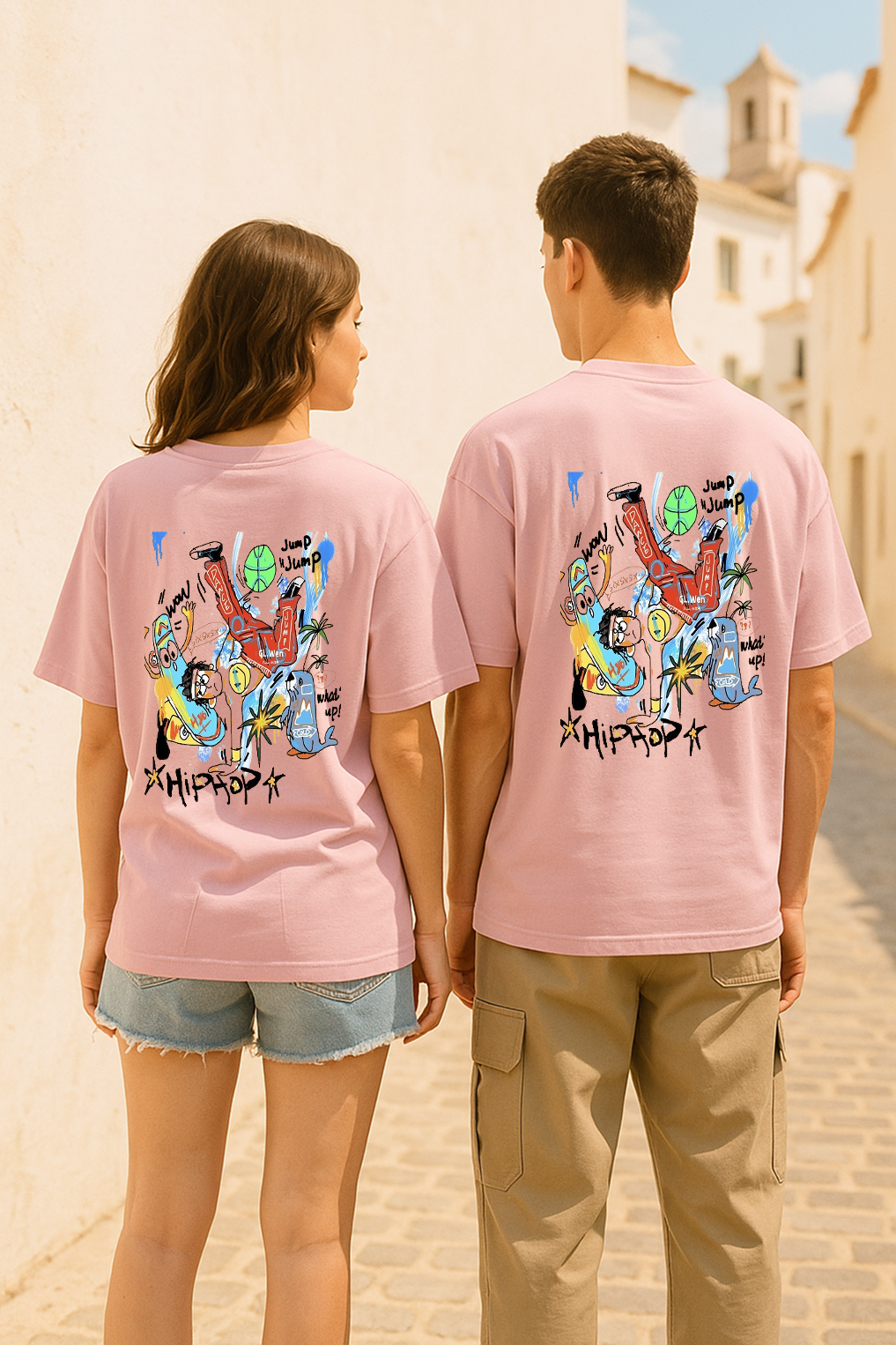 HipPop Oversized Graphic Tee – Double-Sided Street Art Vibe