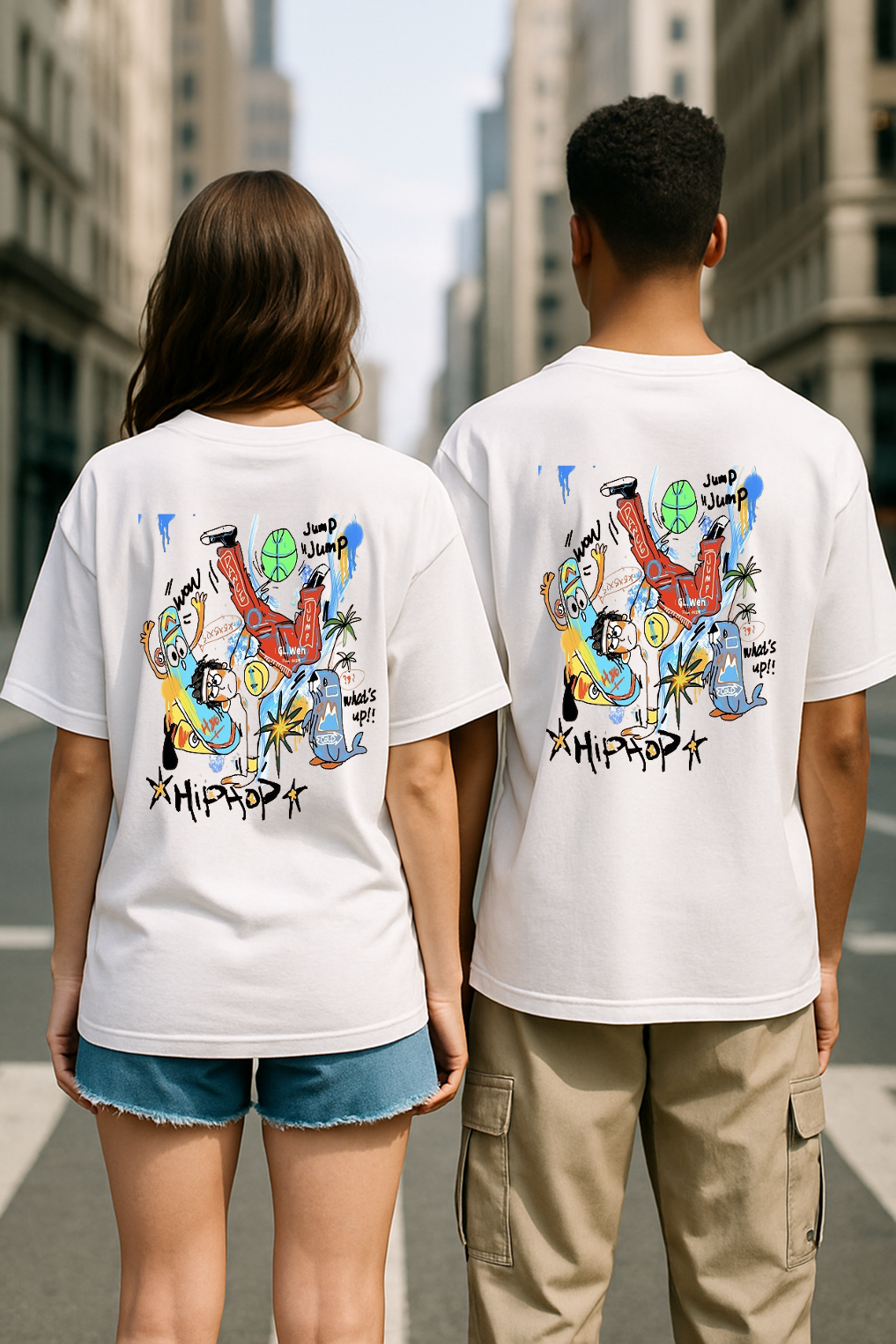 HipPop Oversized Graphic Tee – Double-Sided Street Art Vibe