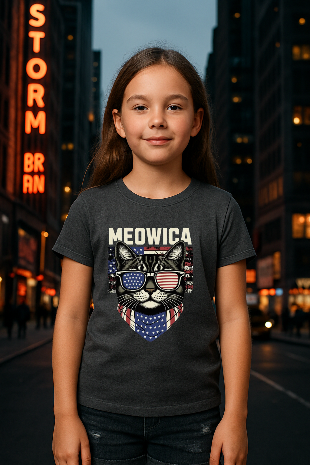 “MEOWICA” Kids’ T-Shirt – Patriotic Purr Edition ???