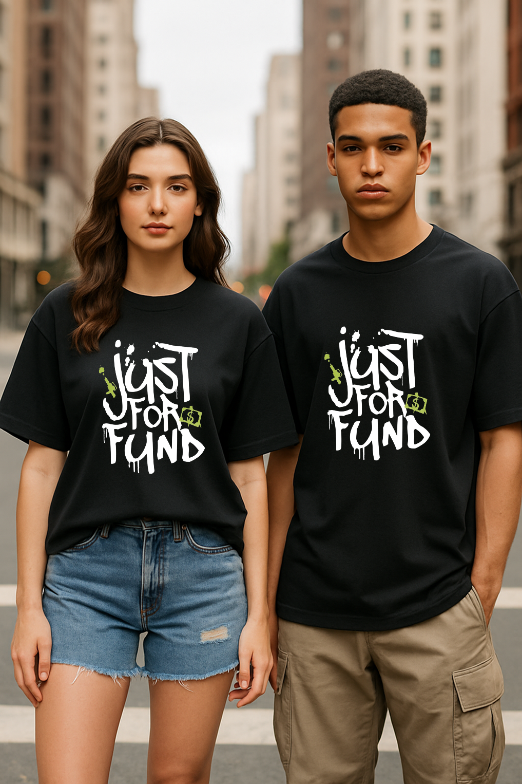 “Just For Fund” Street Graffiti Tee – Hustle in Style, Laugh in Layers