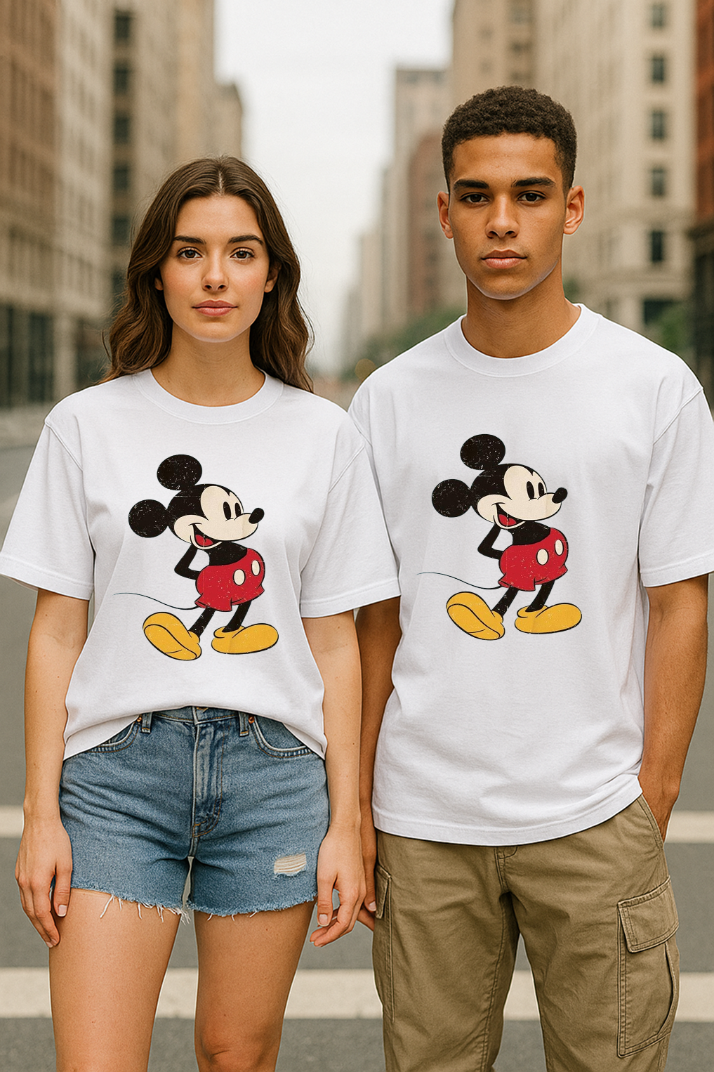"Vintage Icon Mickey Tee – Retro Cool with Washed Street Edge"