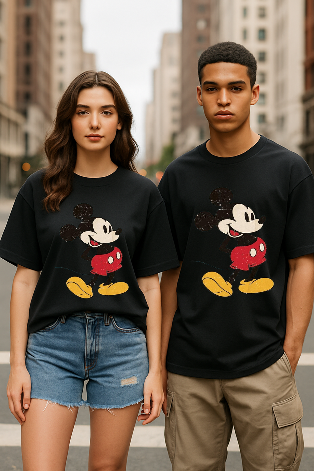 "Vintage Icon Mickey Tee – Retro Cool with Washed Street Edge"