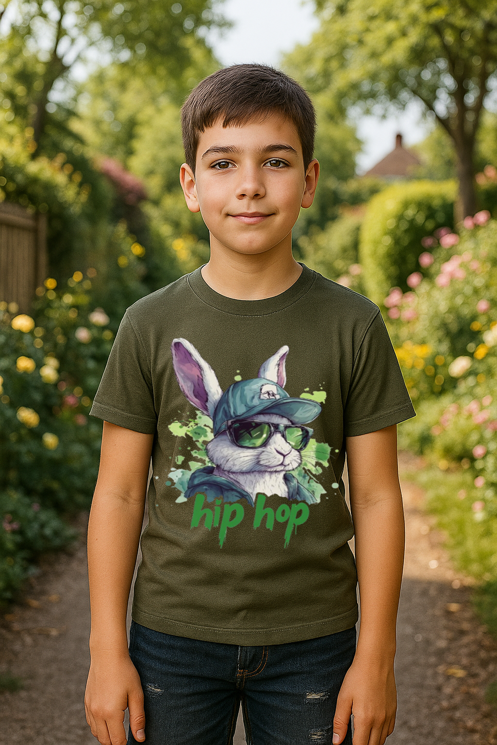 “Hip Hop Bunny” Kids’ T-Shirt – Street Style Cottontail Edition 🐰🕶️