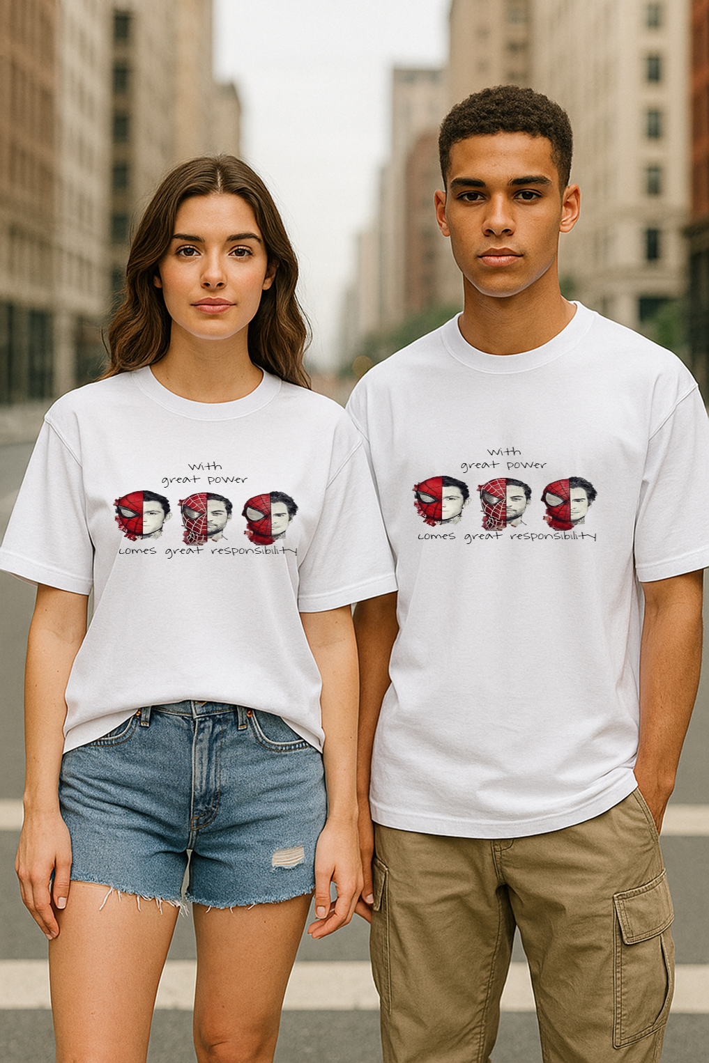 🕷️ "Spider-Verse Evolution Tee – 'With Great Power' Graphic Shirt"