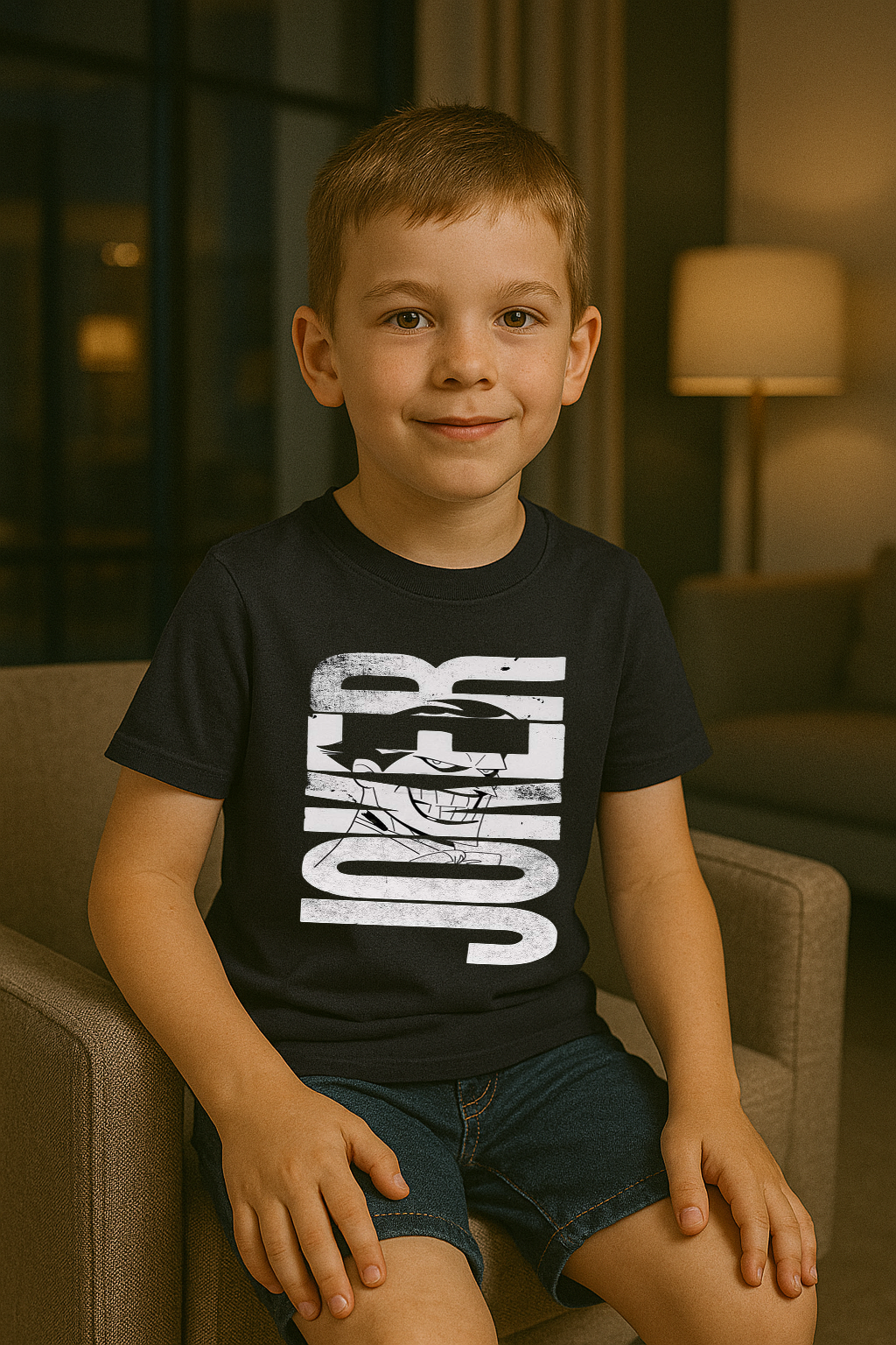 JOKER Grunge Graphic T-Shirt for Boys – Bold Vertical Text & Face Print