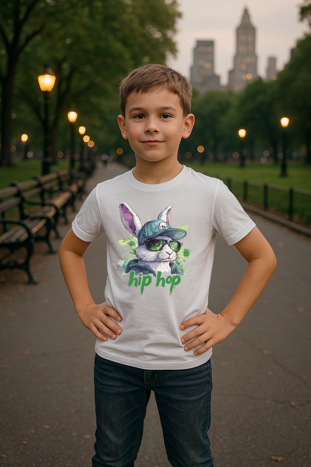 “Hip Hop Bunny” Kids’ T-Shirt – Street Style Cottontail Edition 🐰🕶️