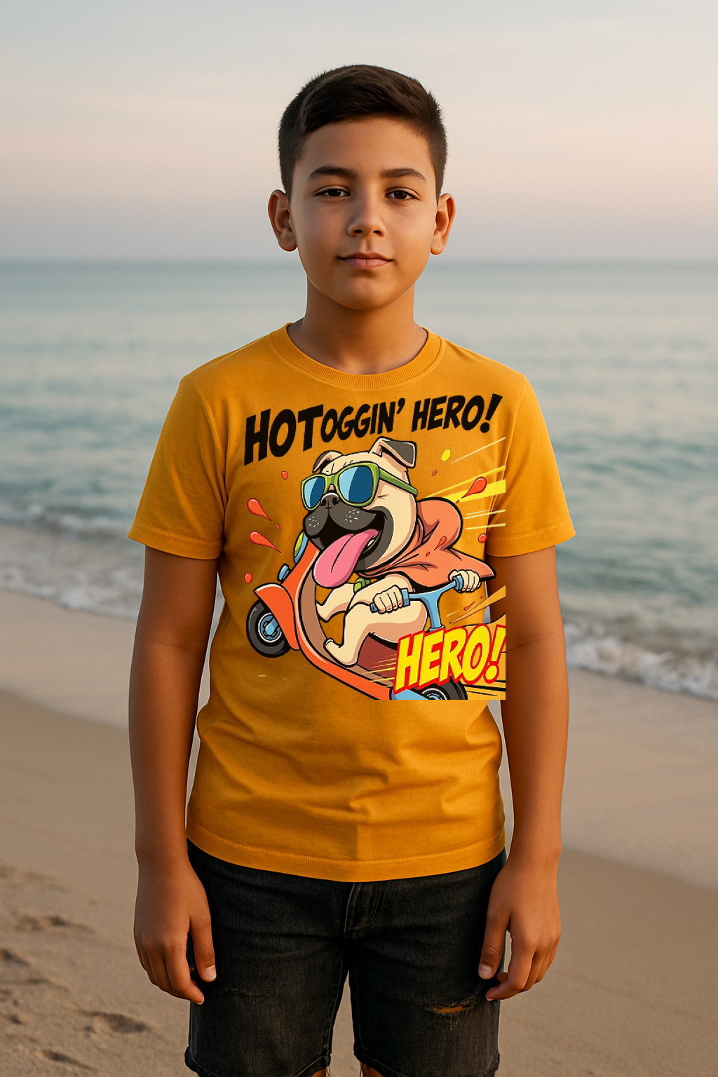 “Hotdoggin’ Hero” Kids T-Shirt – Zoom into Fun! 🛵🐾