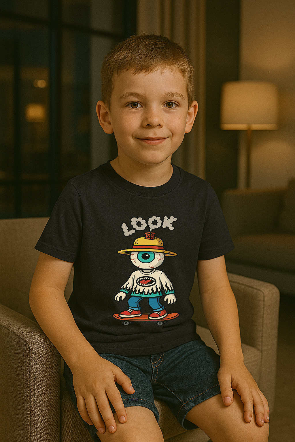 Storm Brn 👀 “LOOK” Skater Monster Tee | Kids (Ages 0–13) | 100% Cotton