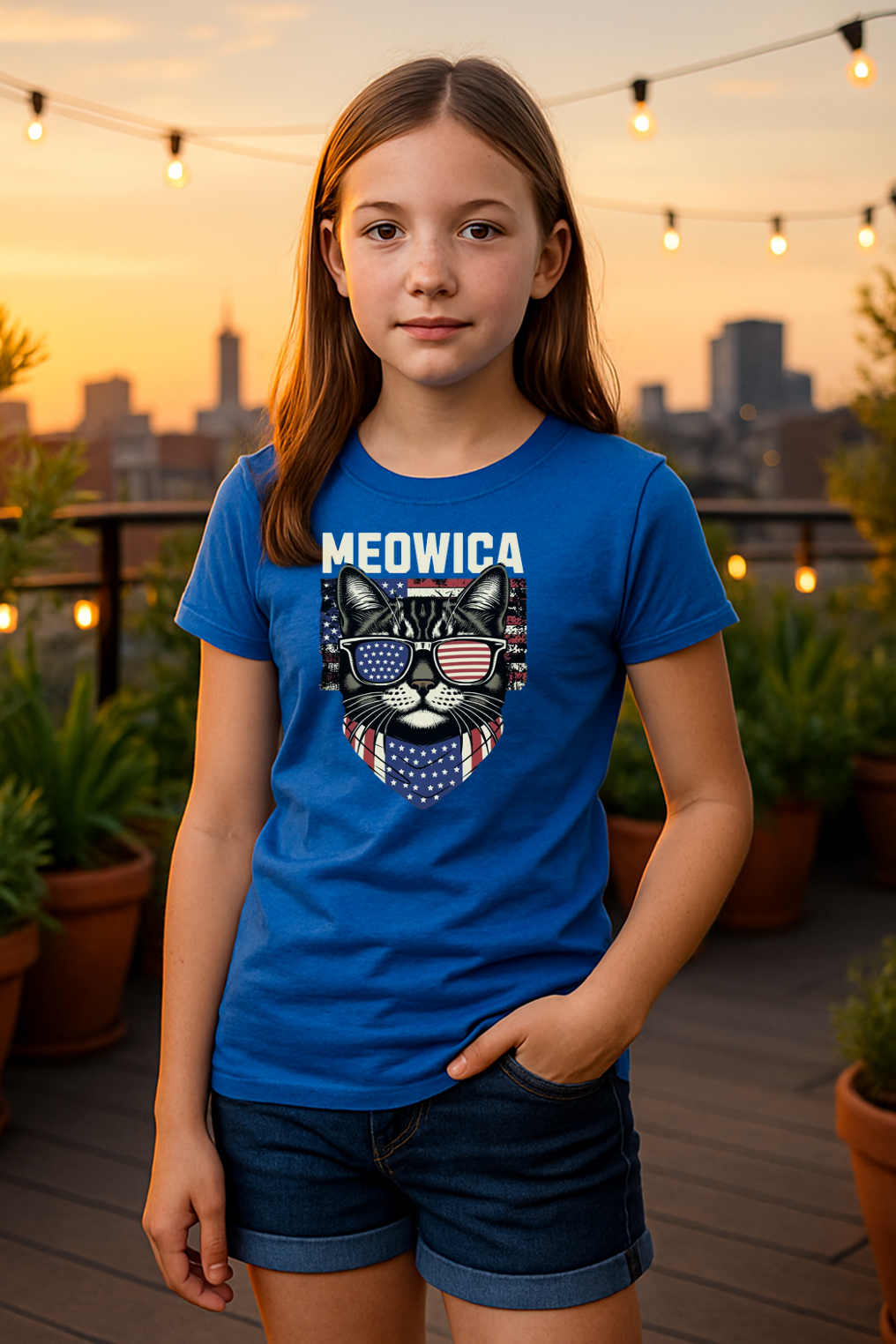 “MEOWICA” Kids’ T-Shirt – Patriotic Purr Edition ???