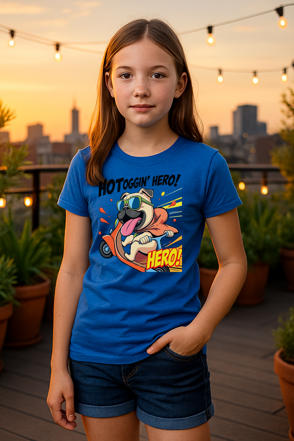 “Hotdoggin’ Hero” Kids T-Shirt – Zoom into Fun! 🛵🐾