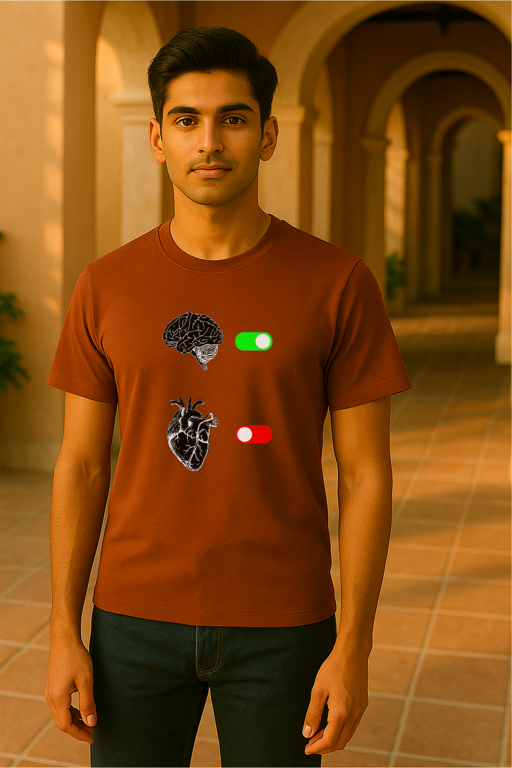 🧠❤️ Brain ON / Heart OFF Tee – Unisex | 100% Cotton | Regular Fit 😎