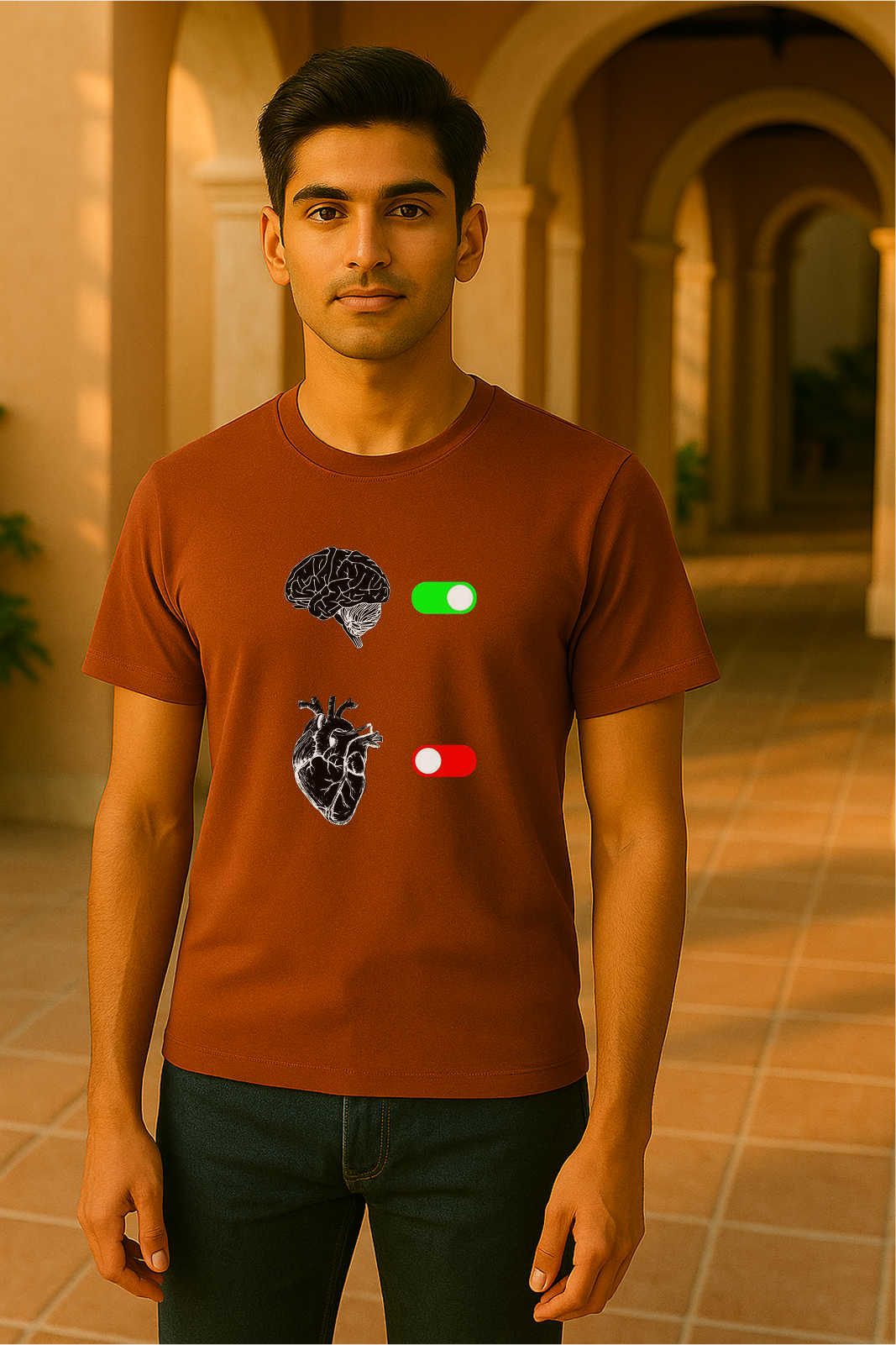 🧠❤️ Brain ON / Heart OFF Tee – Unisex | 100% Cotton | Regular Fit 😎