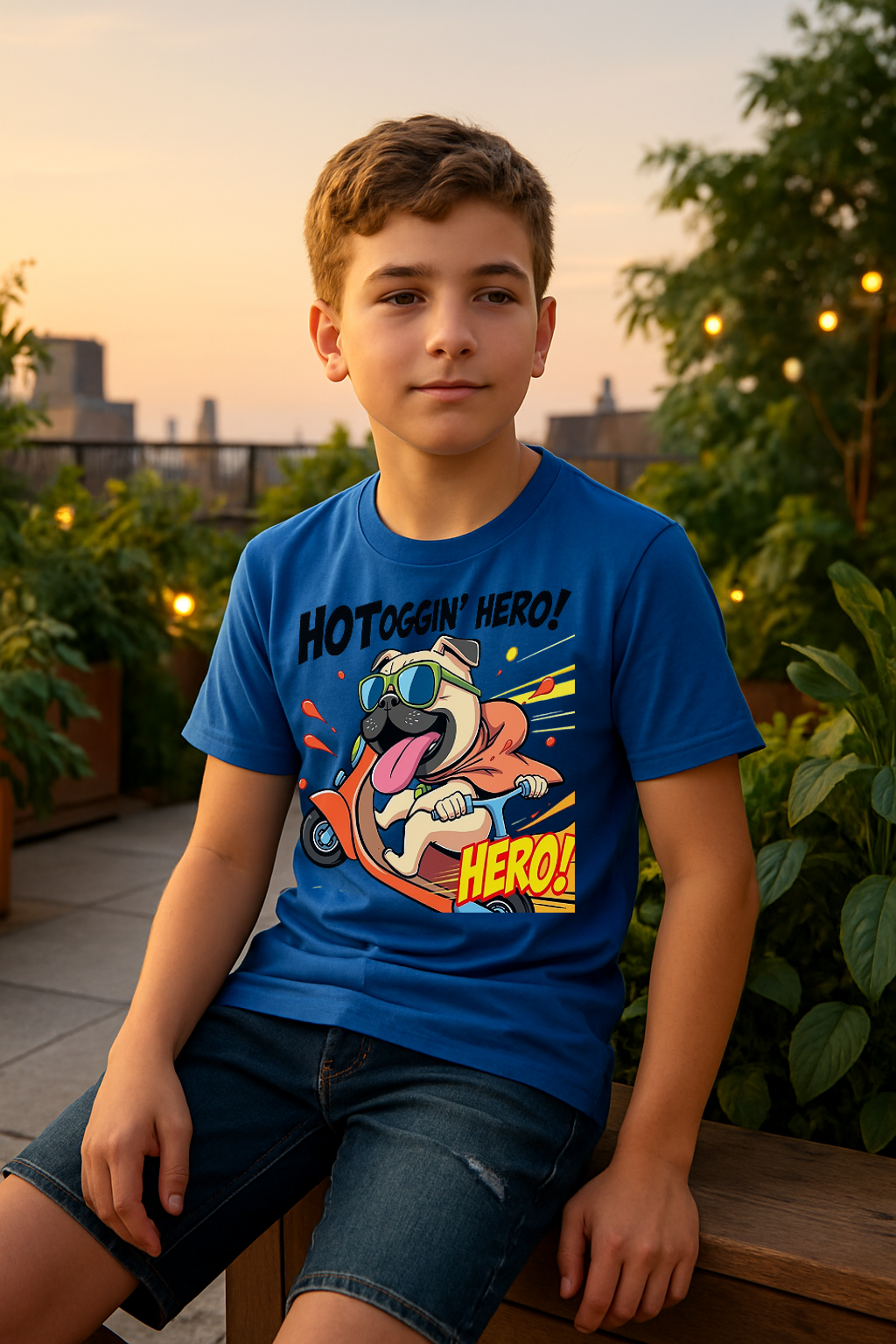 “Hotdoggin’ Hero” Kids T-Shirt – Zoom into Fun! 🛵🐾