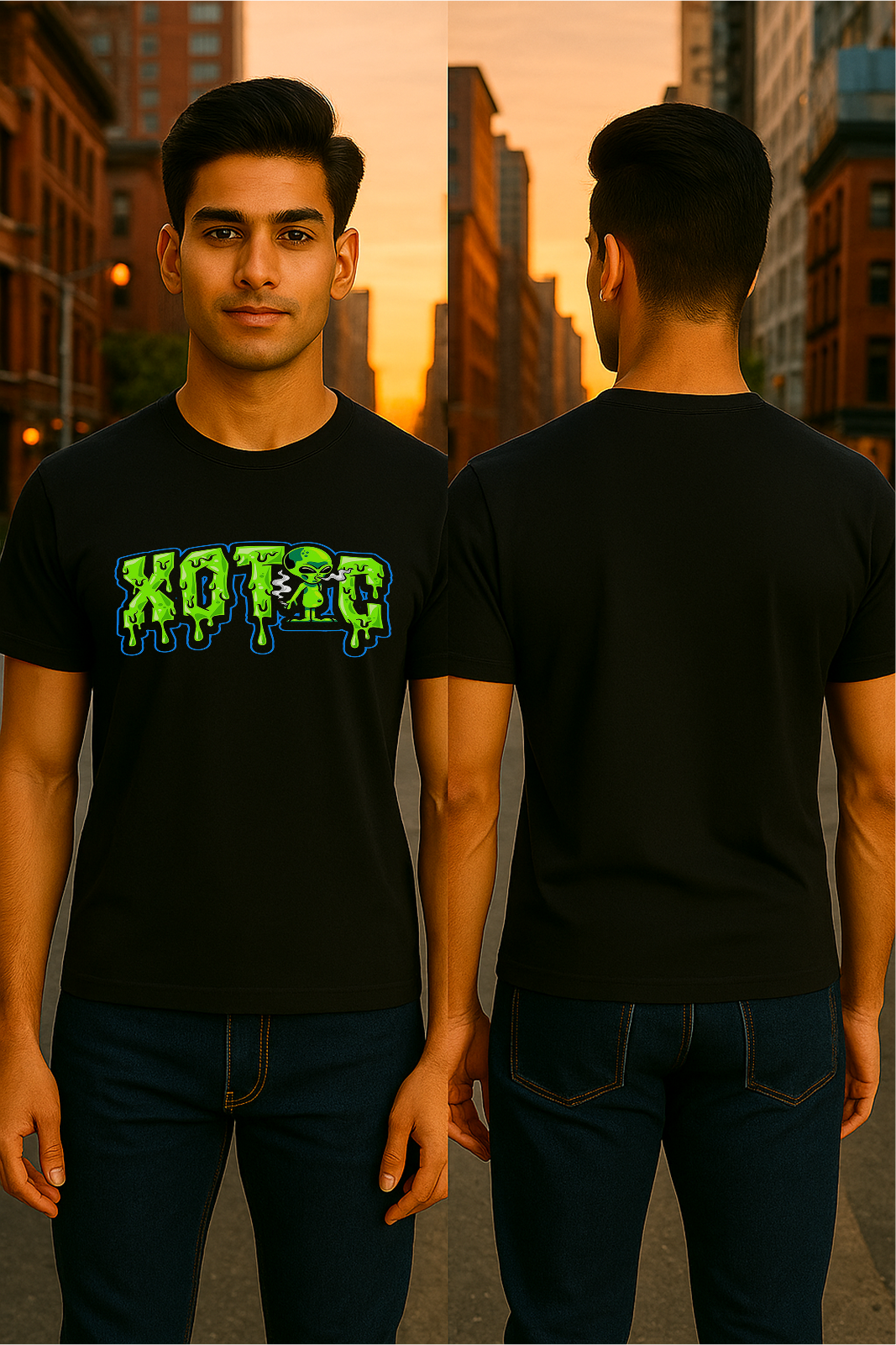 👽 XOTIC Glow-in-the-Dark Alien Drip Tee – Unisex | Regular Fit | Streetwear Essential