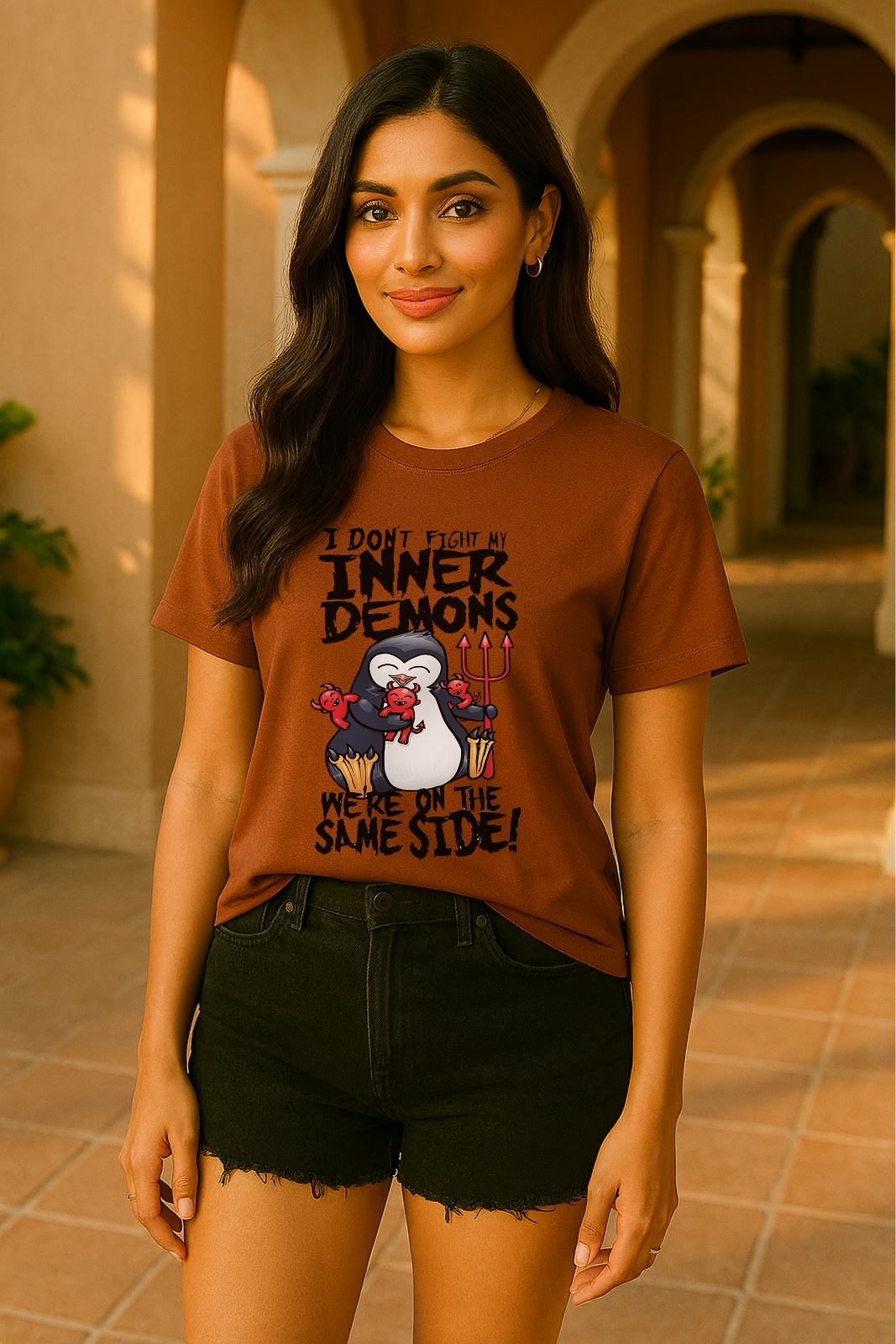 🐧🔥 Inner Demons Penguin Tee – Unisex | 100% Cotton | Regular Fit