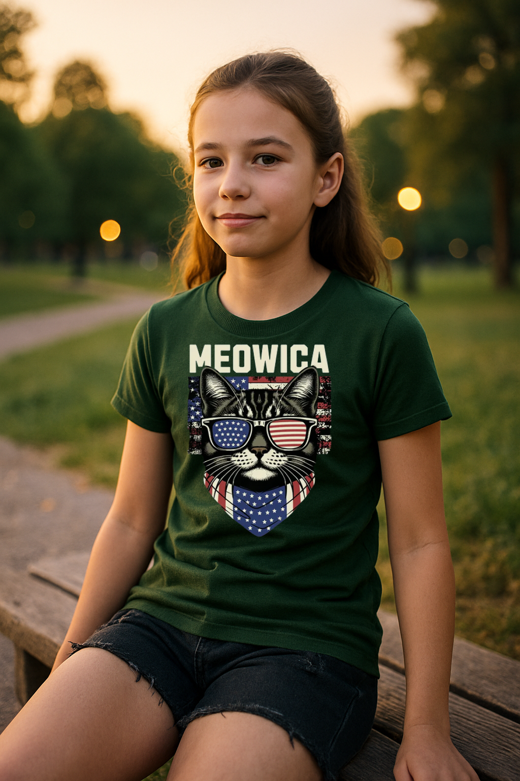 “MEOWICA” Kids’ T-Shirt – Patriotic Purr Edition ???