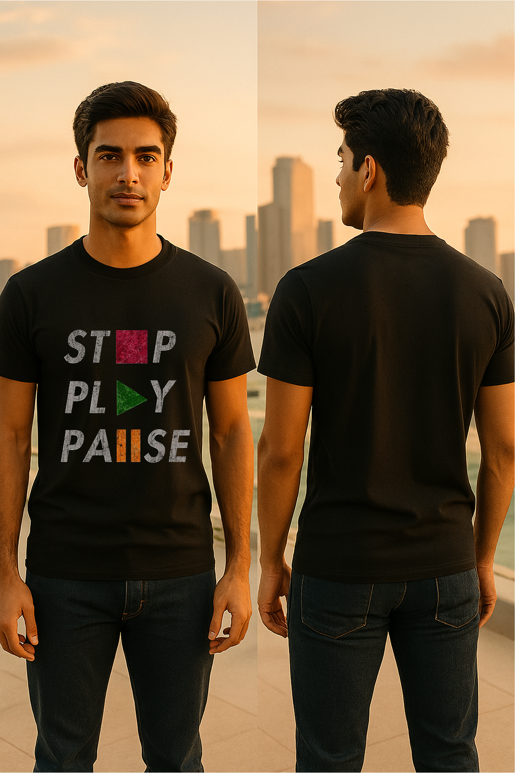 🖤 STOP • PLAY • PAUSE | Unisex Graphic Tee