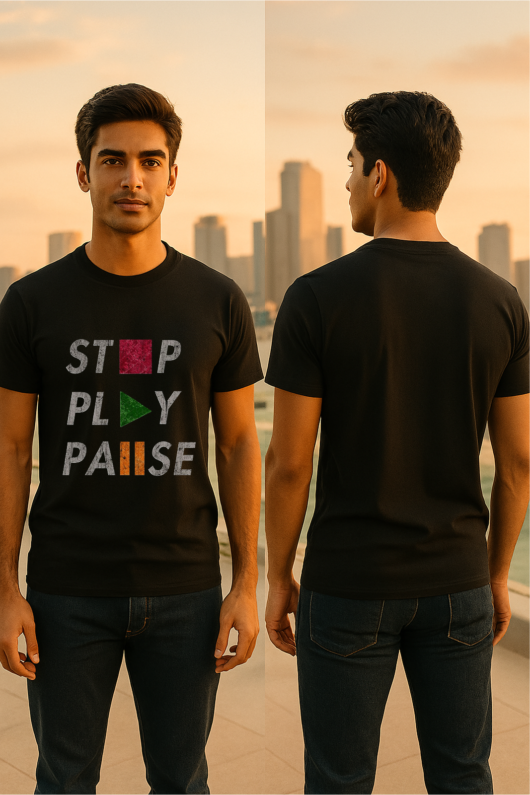 🖤 STOP • PLAY • PAUSE | Unisex Graphic Tee