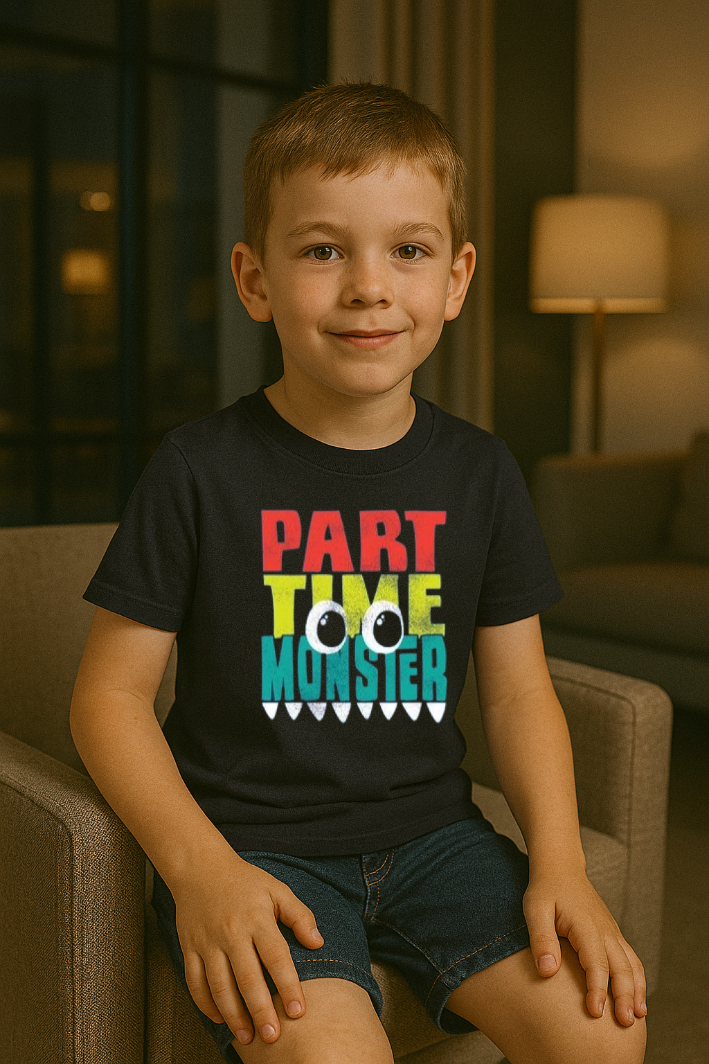 “Part-Time Monster” Color Pop Graphic Tee – For Playful Boys