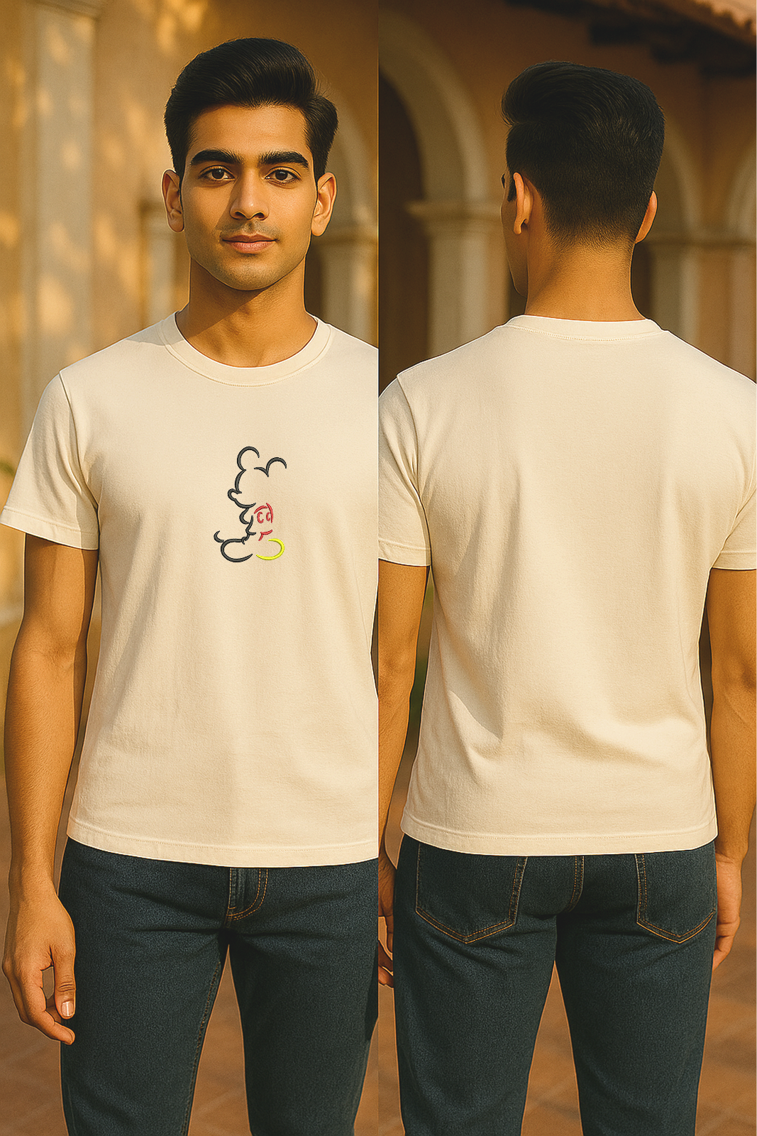 Storm Brn Unisex Tee 🐭✨ Minimal Mickey Mouse Embroidery (See the Size Chart Before Choosing the Size 🚨)