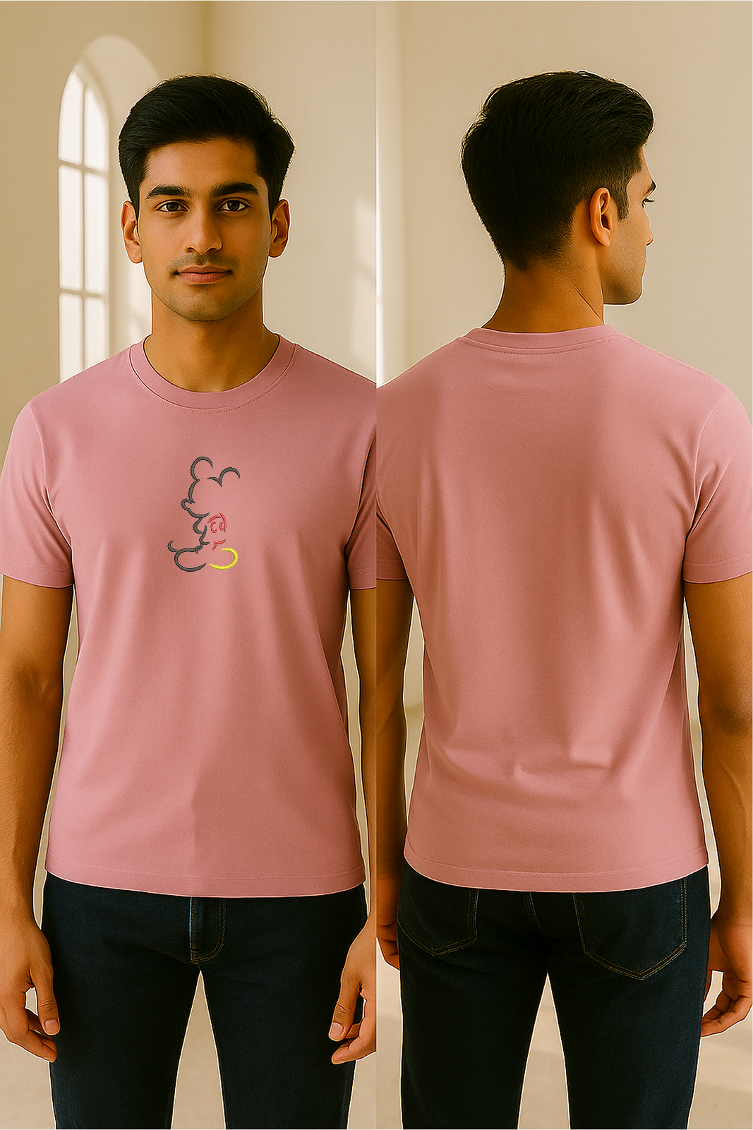 Storm Brn Unisex Tee 🐭✨ Minimal Mickey Mouse Embroidery (See the Size Chart Before Choosing the Size 🚨)