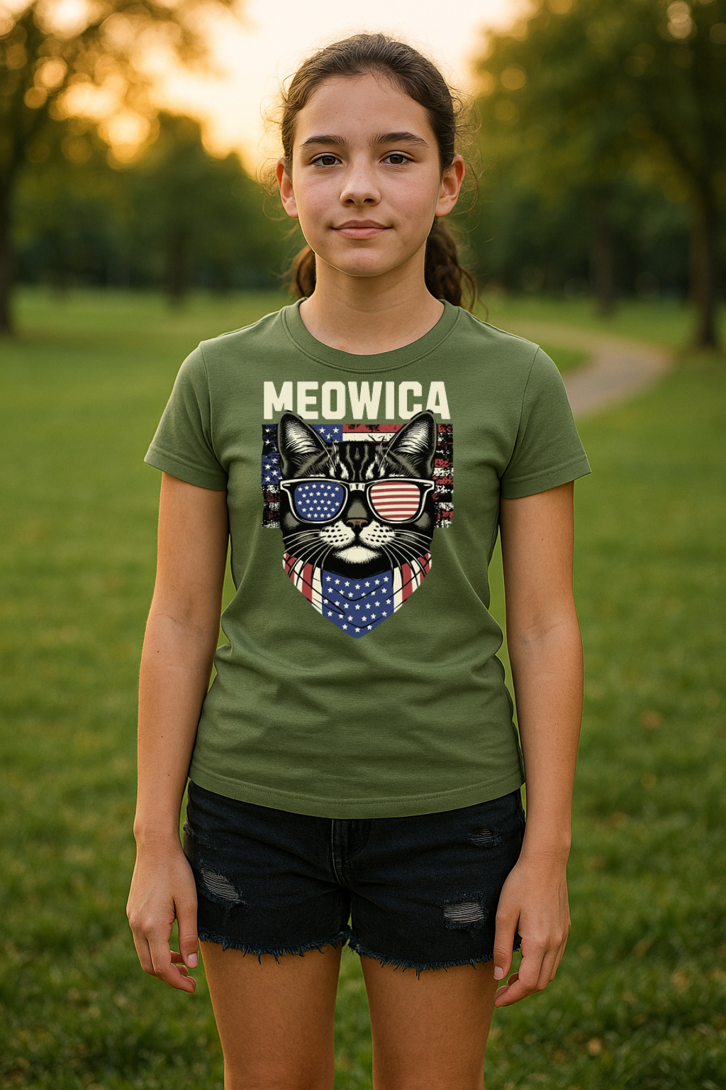 “MEOWICA” Kids’ T-Shirt – Patriotic Purr Edition ???
